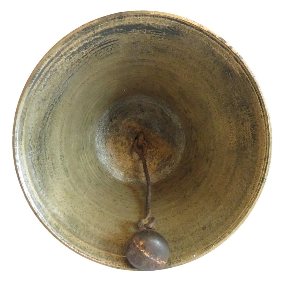 Vintage Mid-Century Large Heavy Solid Brass School Teacher Bell Wooden Handle 9" - Picture 5 of 5